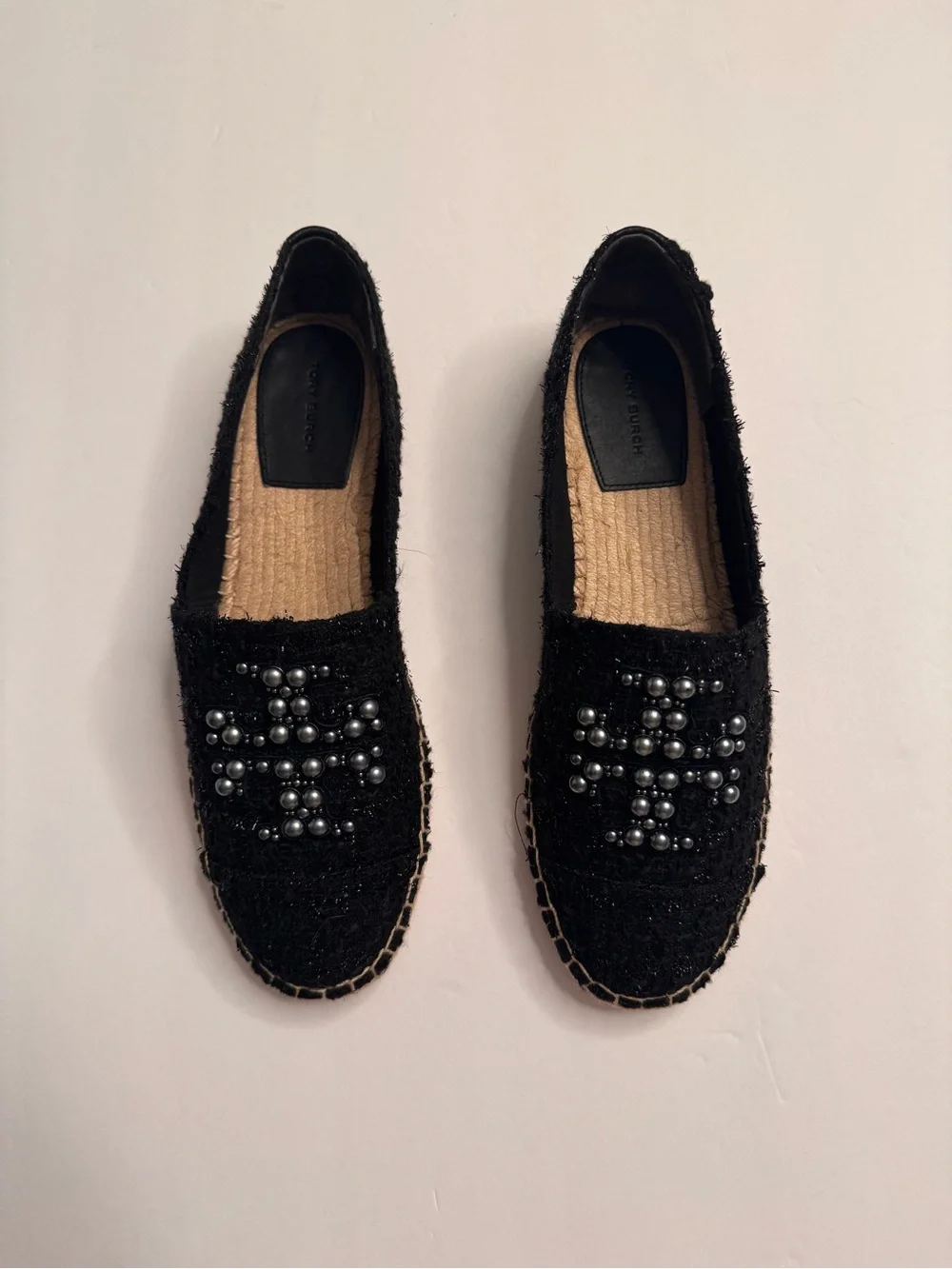 Tory Burch Pearl Logo Flat Willa Tweed Espadrilles
